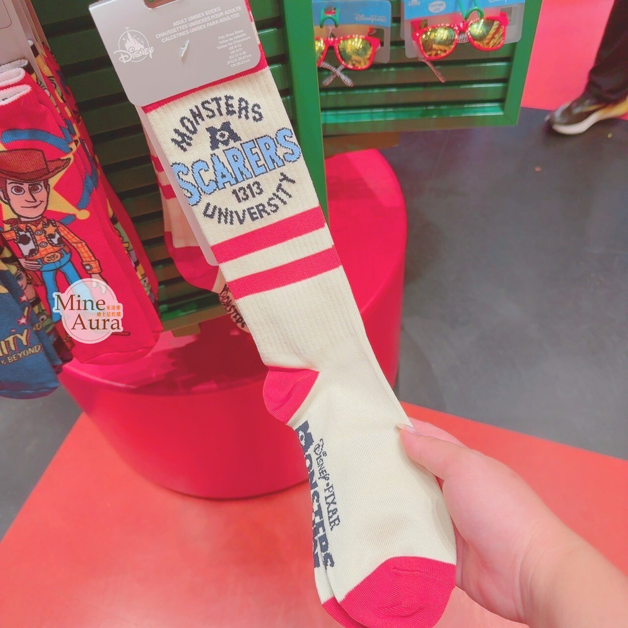 怪獸電力公司 Monsters, Inc. 經典標誌 圖案 紅色條紋 拚色 長襪 襪子 -香港迪士尼樂園
