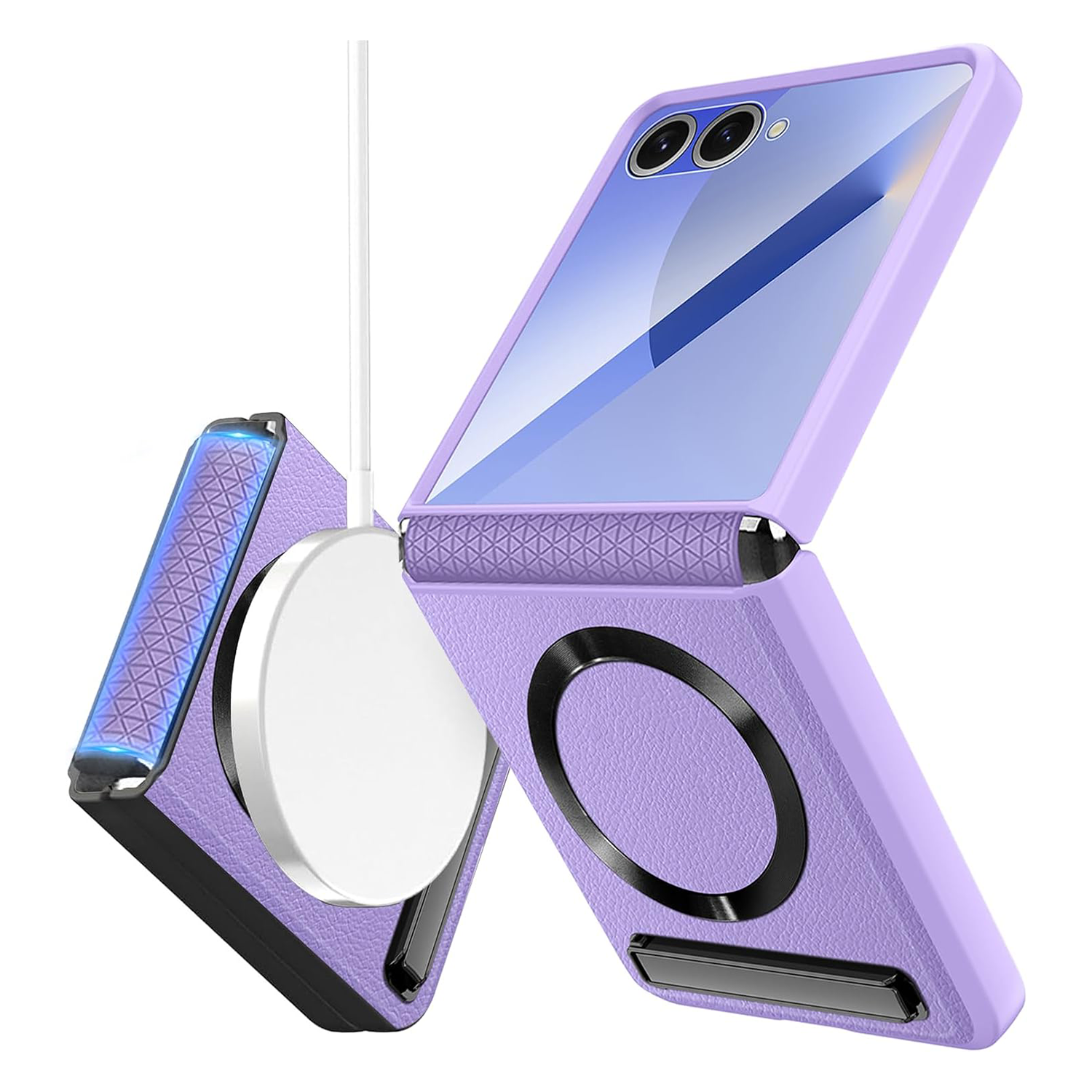 XPRO - Mag Stand Leather - Samsung Z Flip 7 Case 自帶外屏保護貼身防撞磁吸支架鉸鏈皮紋手機殼 FE