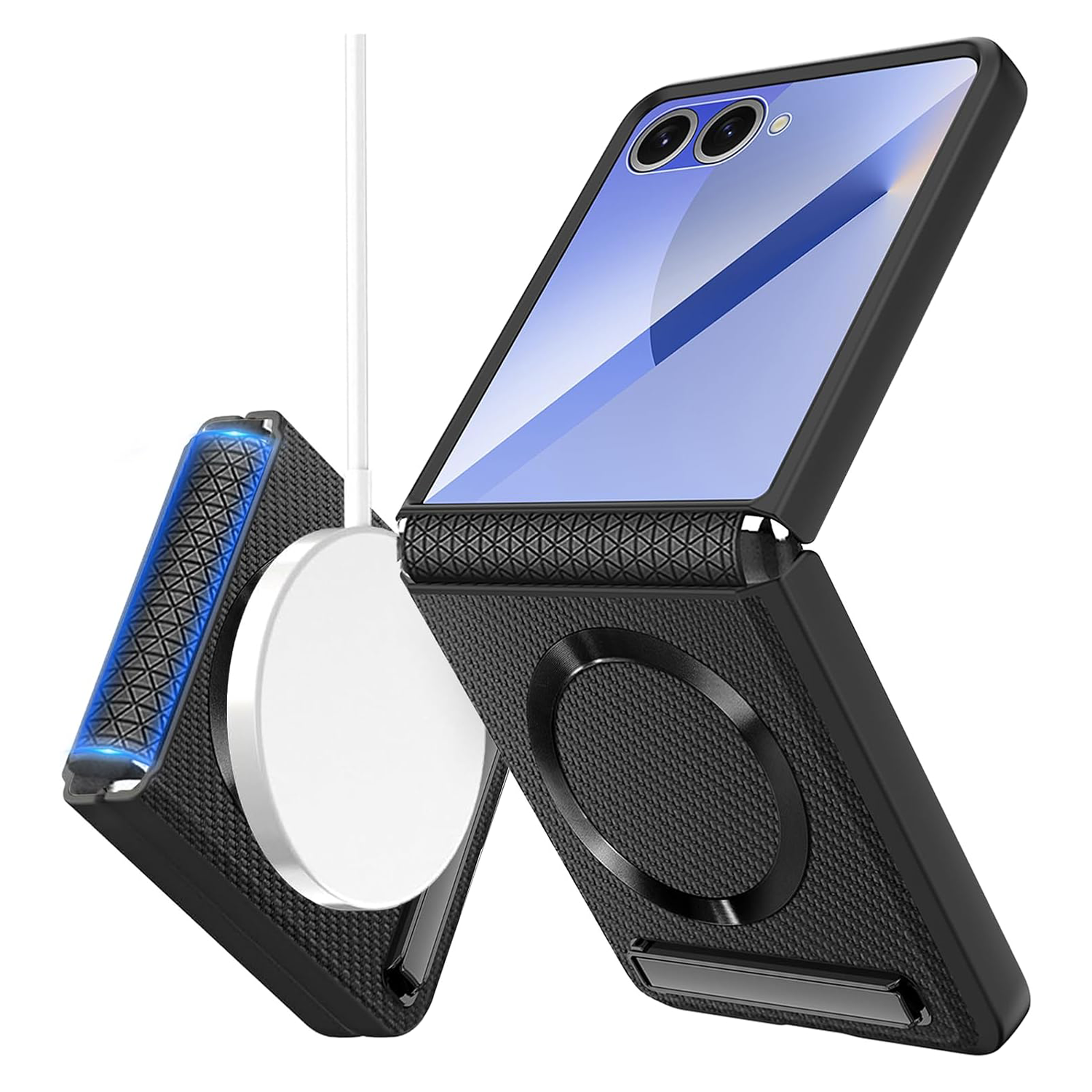 XPRO - Mag Stand Leather - Samsung Z Flip 7 Case 自帶外屏保護貼身防撞磁吸支架鉸鏈皮紋手機殼 FE