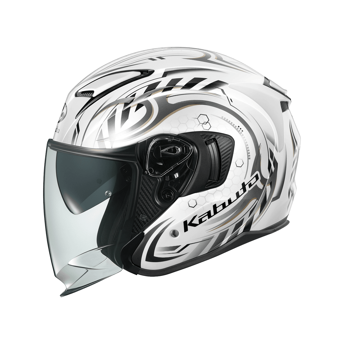 KABUTO EXCEED 2 CYBER 亮白黑 彩繪 3/4帽款 內墨片