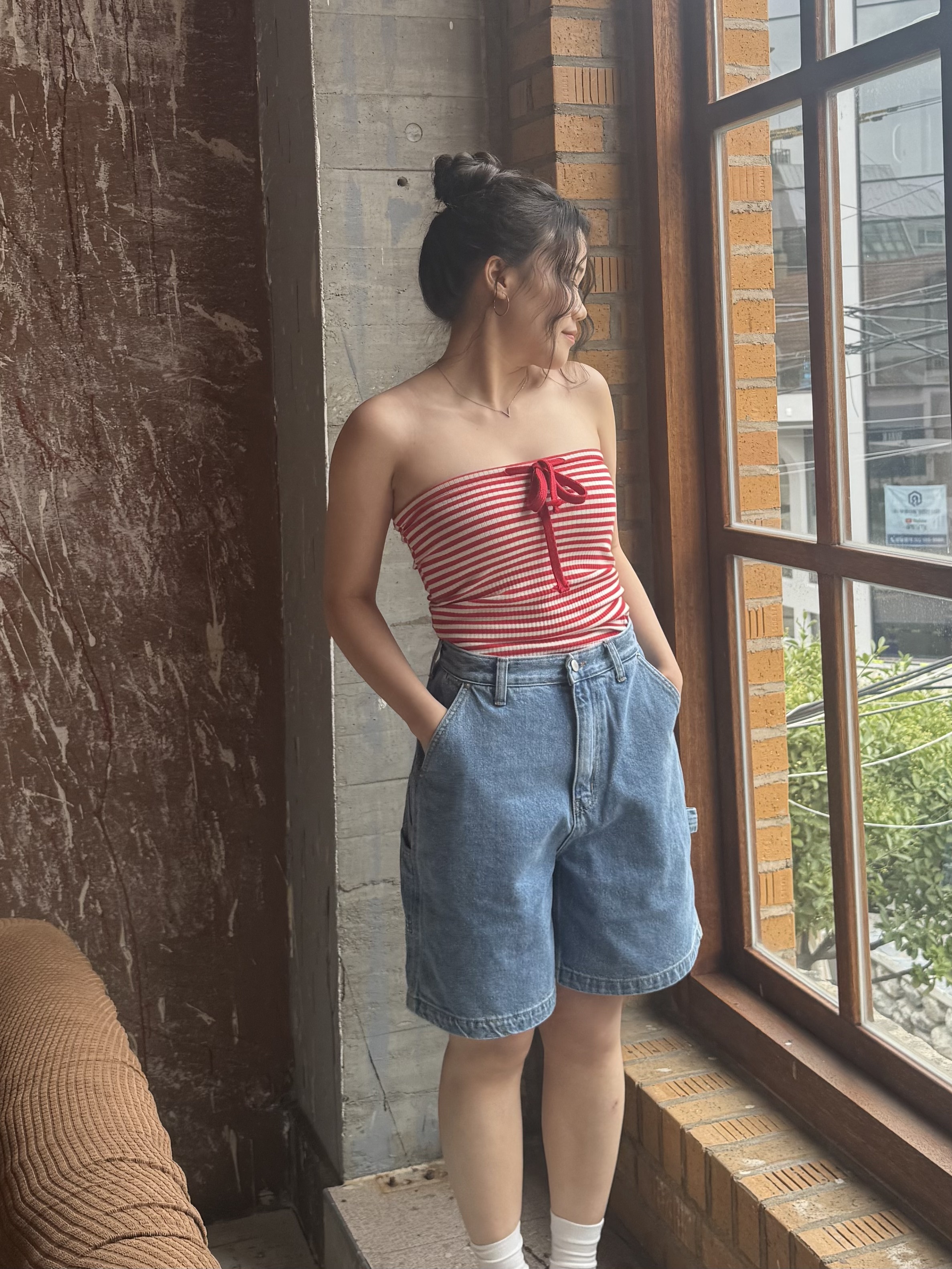 我要📣！顯氣息紅白間條幼針織彈性Tube Top