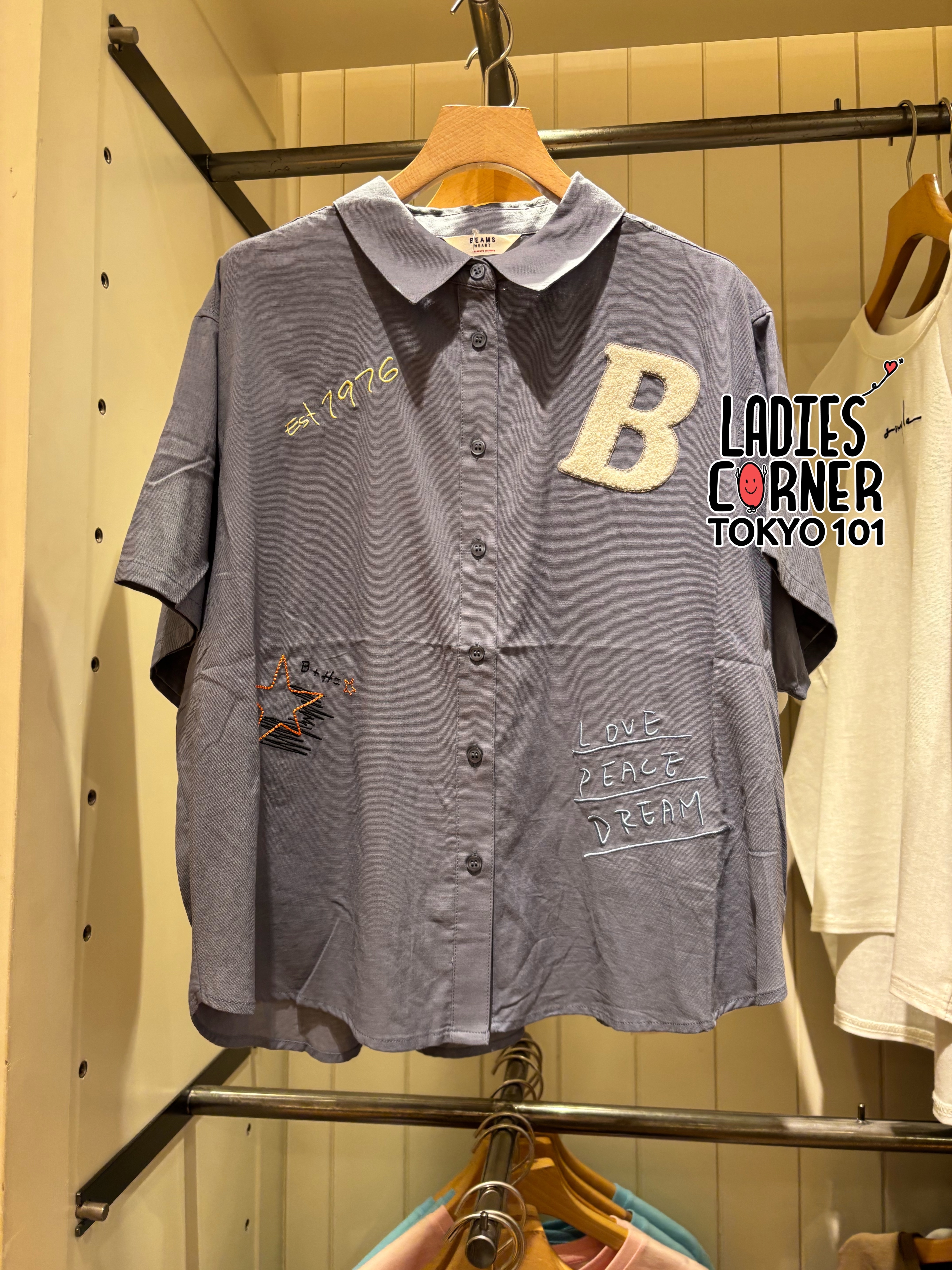 Beams Embroidered logo short sleeve buttoned shirt