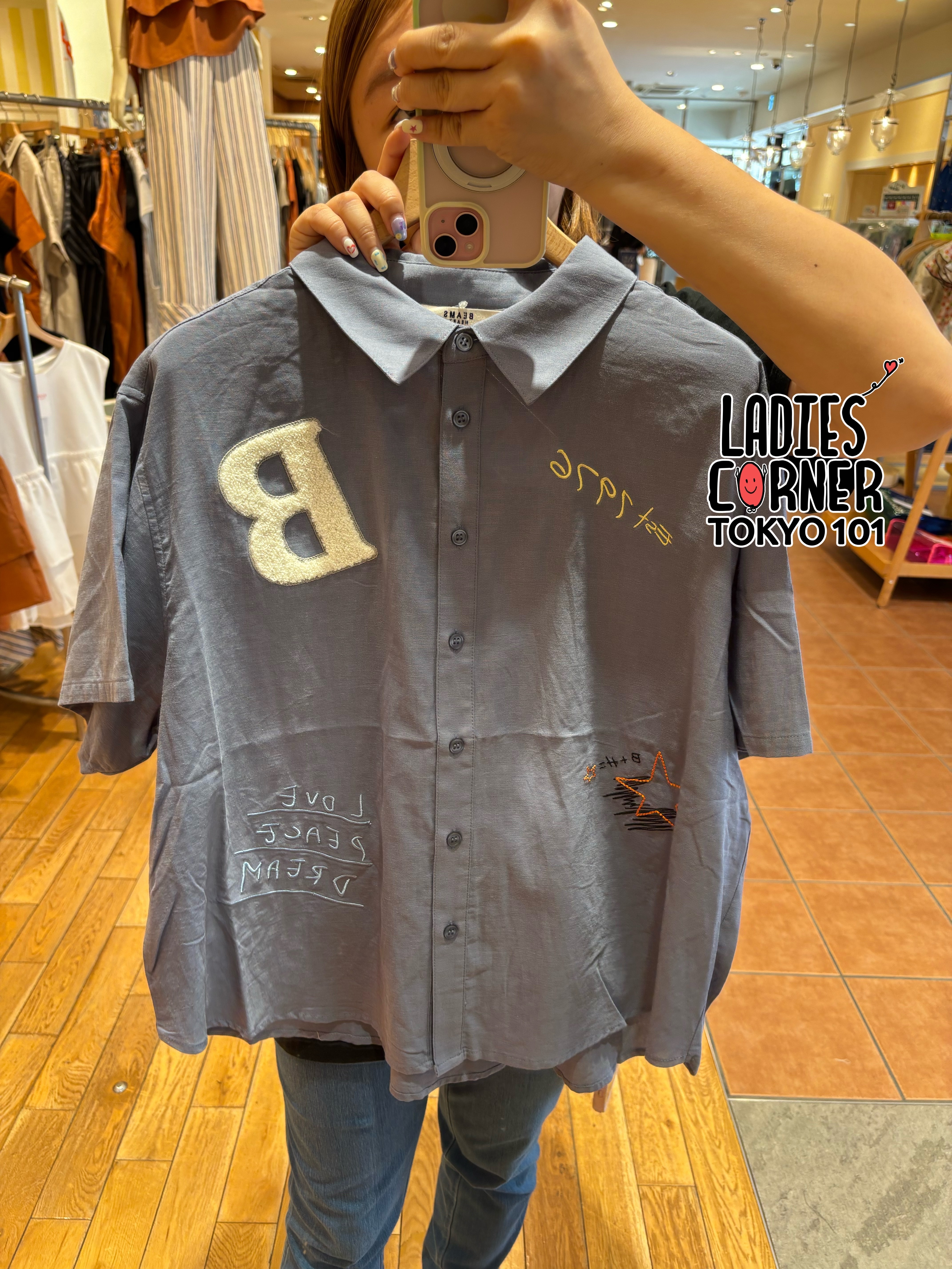 Beams Embroidered logo short sleeve buttoned shirt