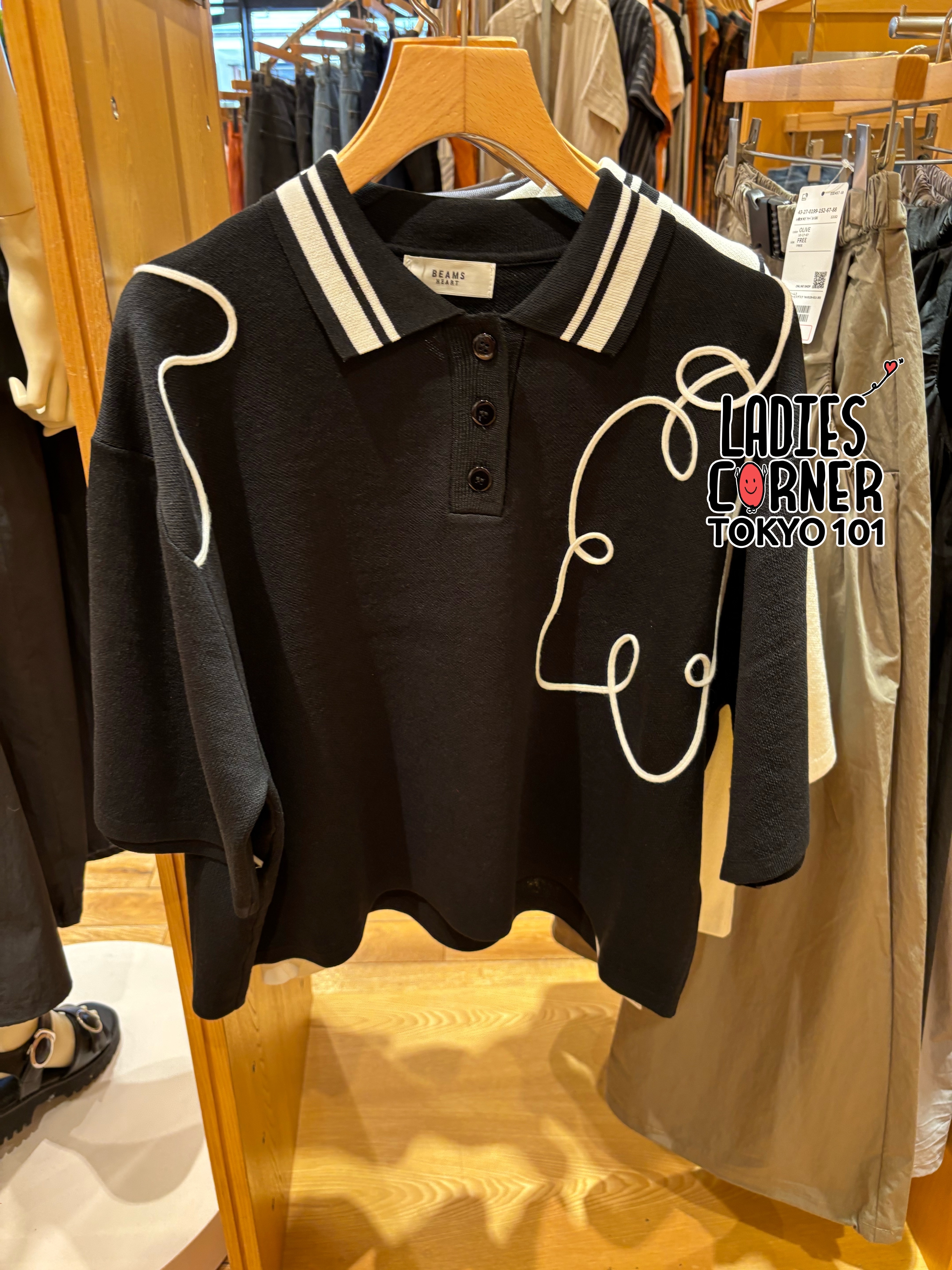 Beams Cord embroidery knit polo