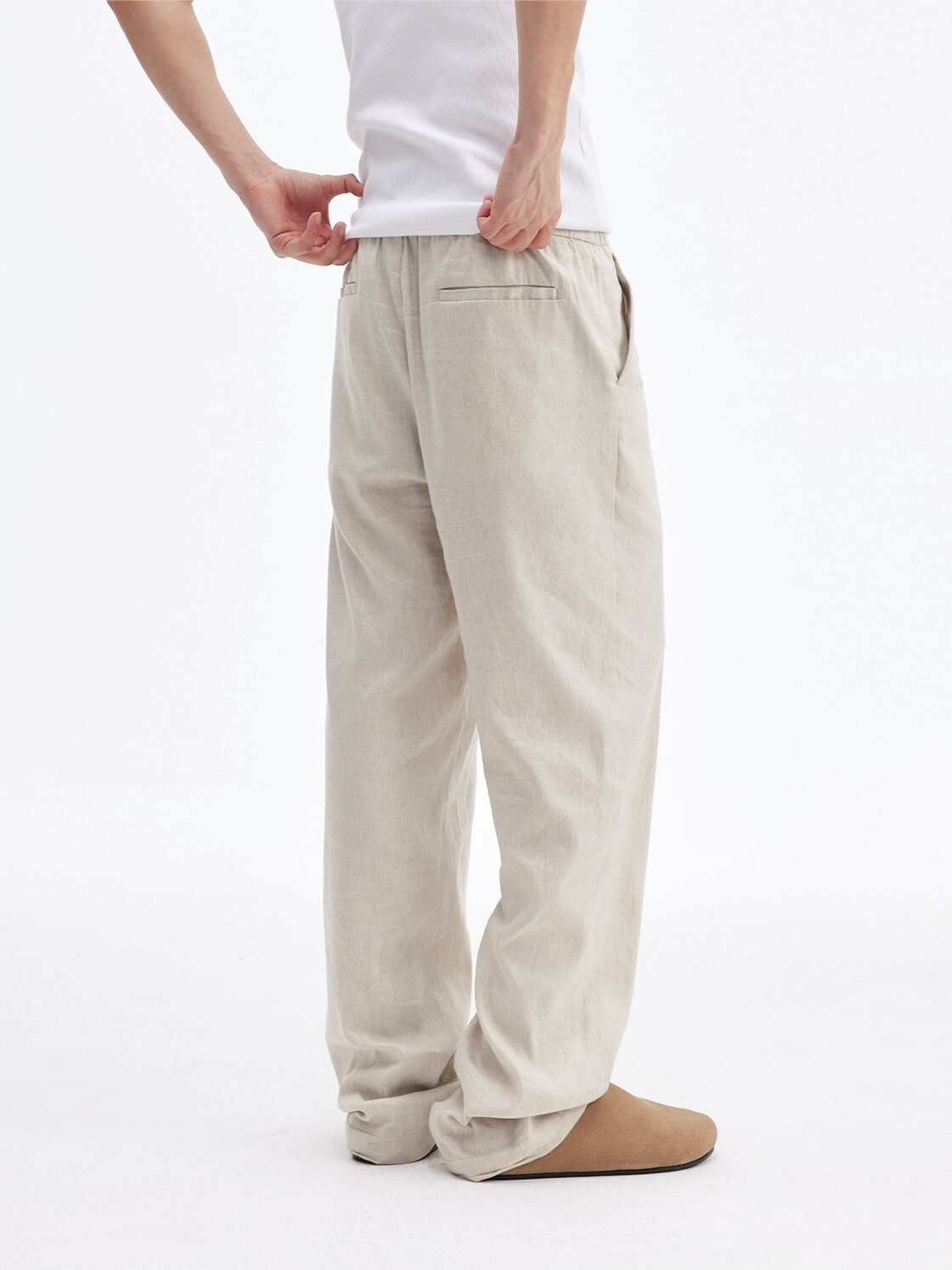 MEDM 亞麻套裝 日系闊腿 抽繩 休閒長褲