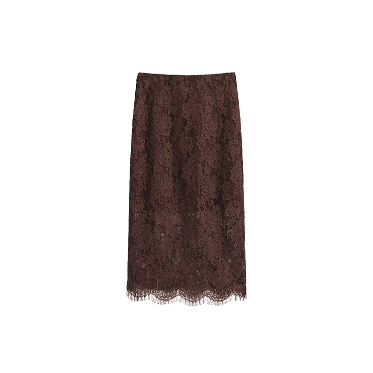 高腰顯瘦 質感咖蕾絲鉛筆裙