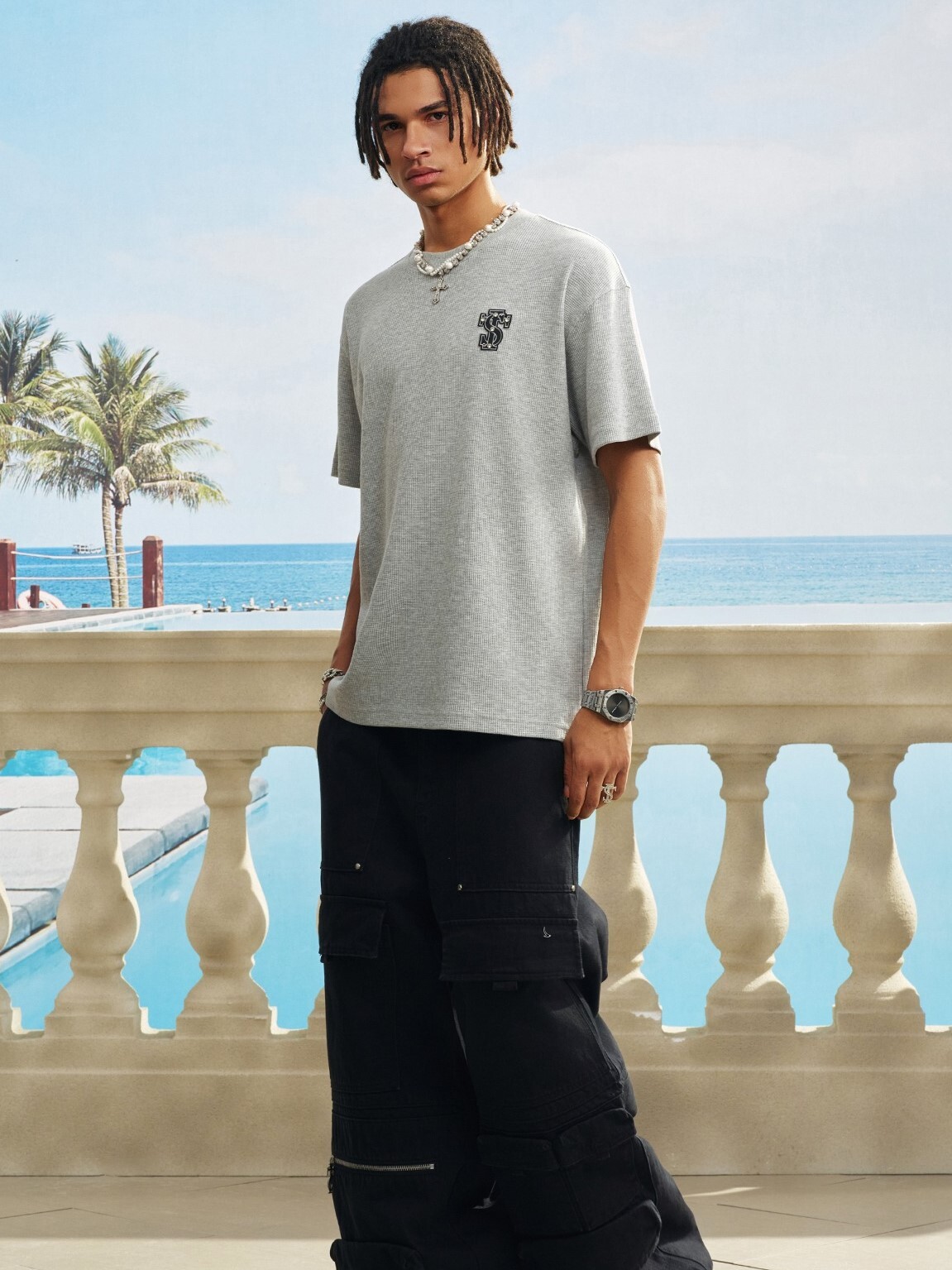 STK SmallTownKid 華夫格貼皮 燙鑽LOGO 短袖 T