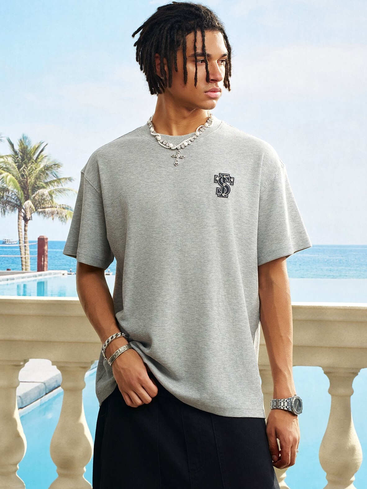 STK SmallTownKid 華夫格貼皮 燙鑽LOGO 短袖 T