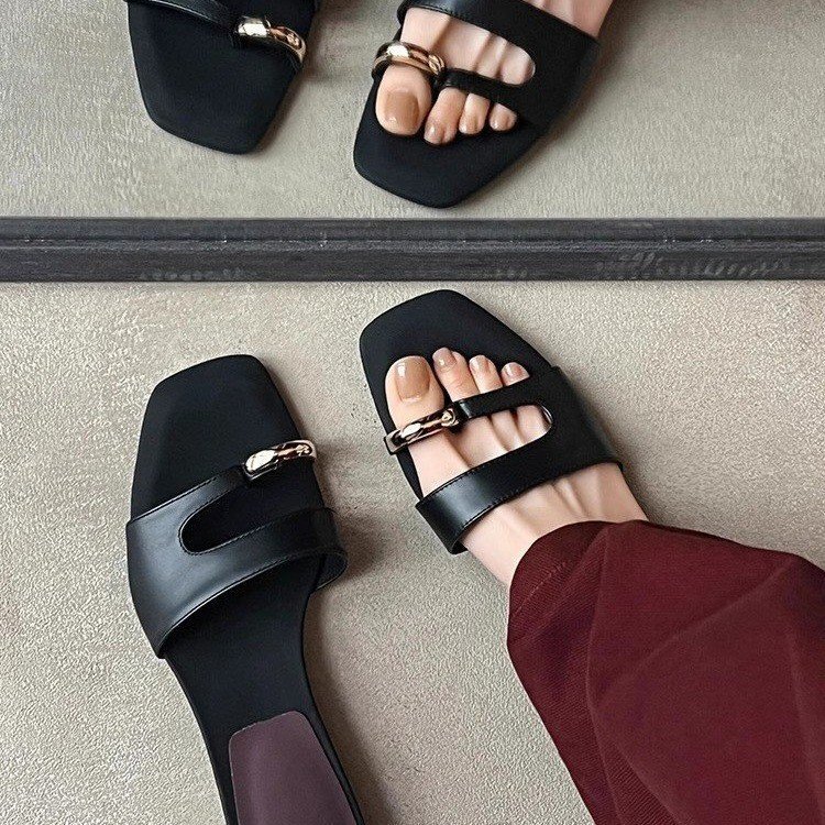 金屬釦 羊皮分趾拖鞋(35-40)(紅/白/銀/黑)