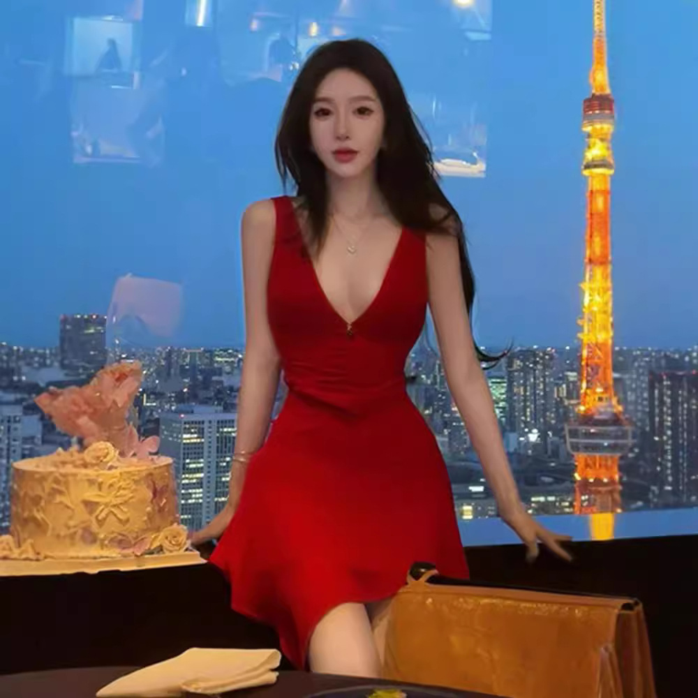 熟女性感 V領雪紡不規則小洋裝