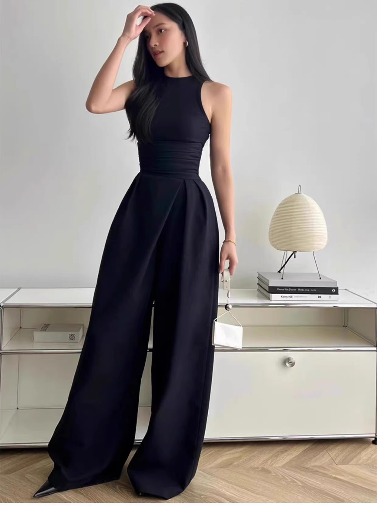 歐美俐落 高腰直筒褲