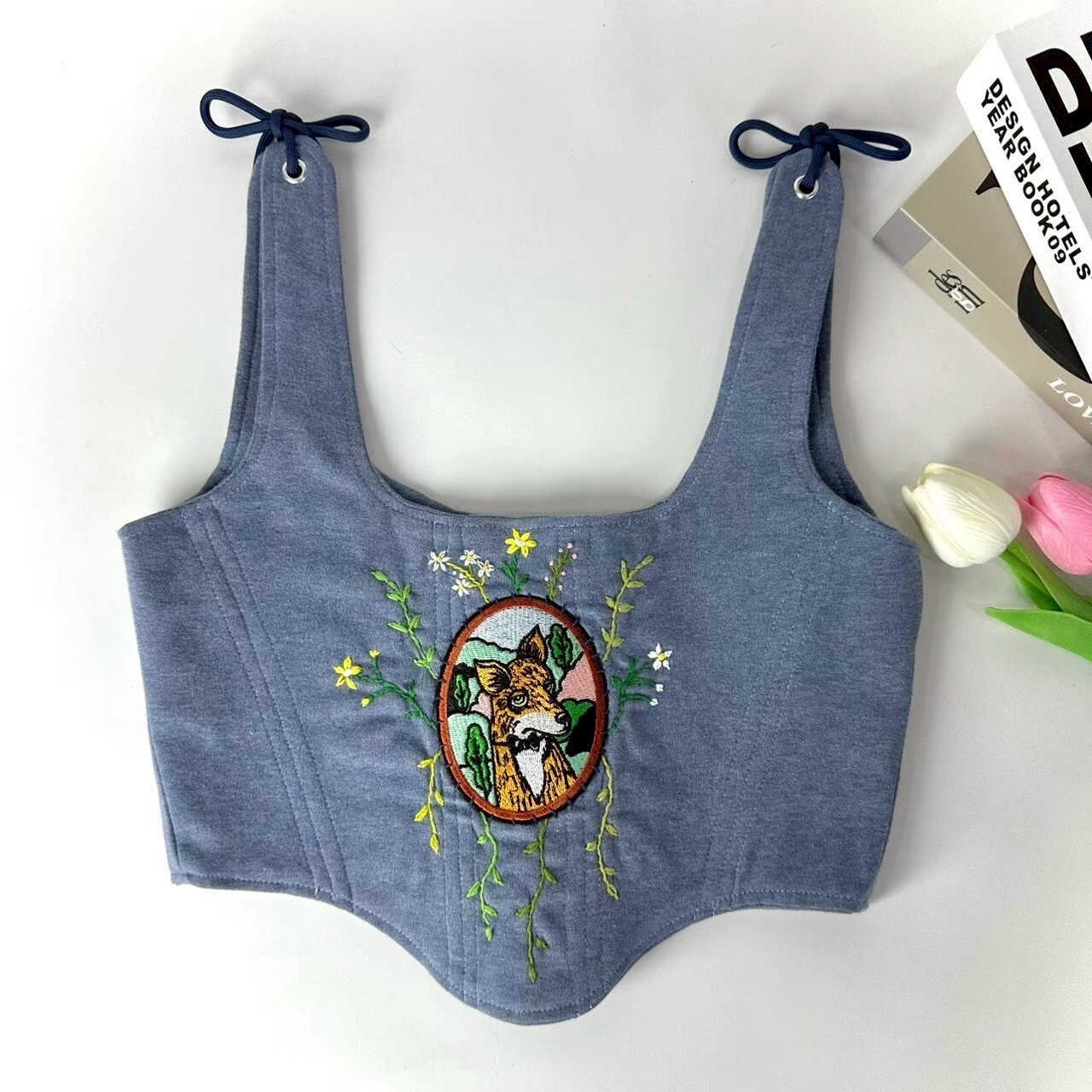 【現貨】JUSTME - 泰國Remake 狐狸花花刺繡馬甲 JMCT_037