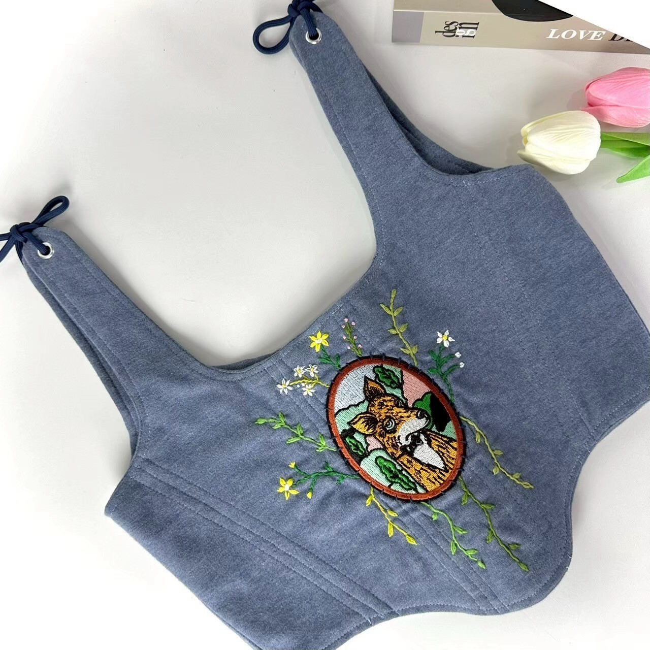 【現貨】JUSTME - 泰國Remake 狐狸花花刺繡馬甲 JMCT_037