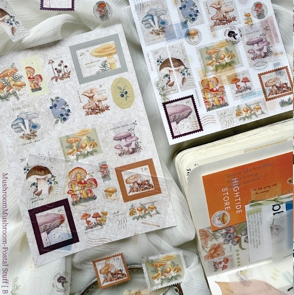 竹工凡花．蕈菇郵物 割型貼紙組合[B]