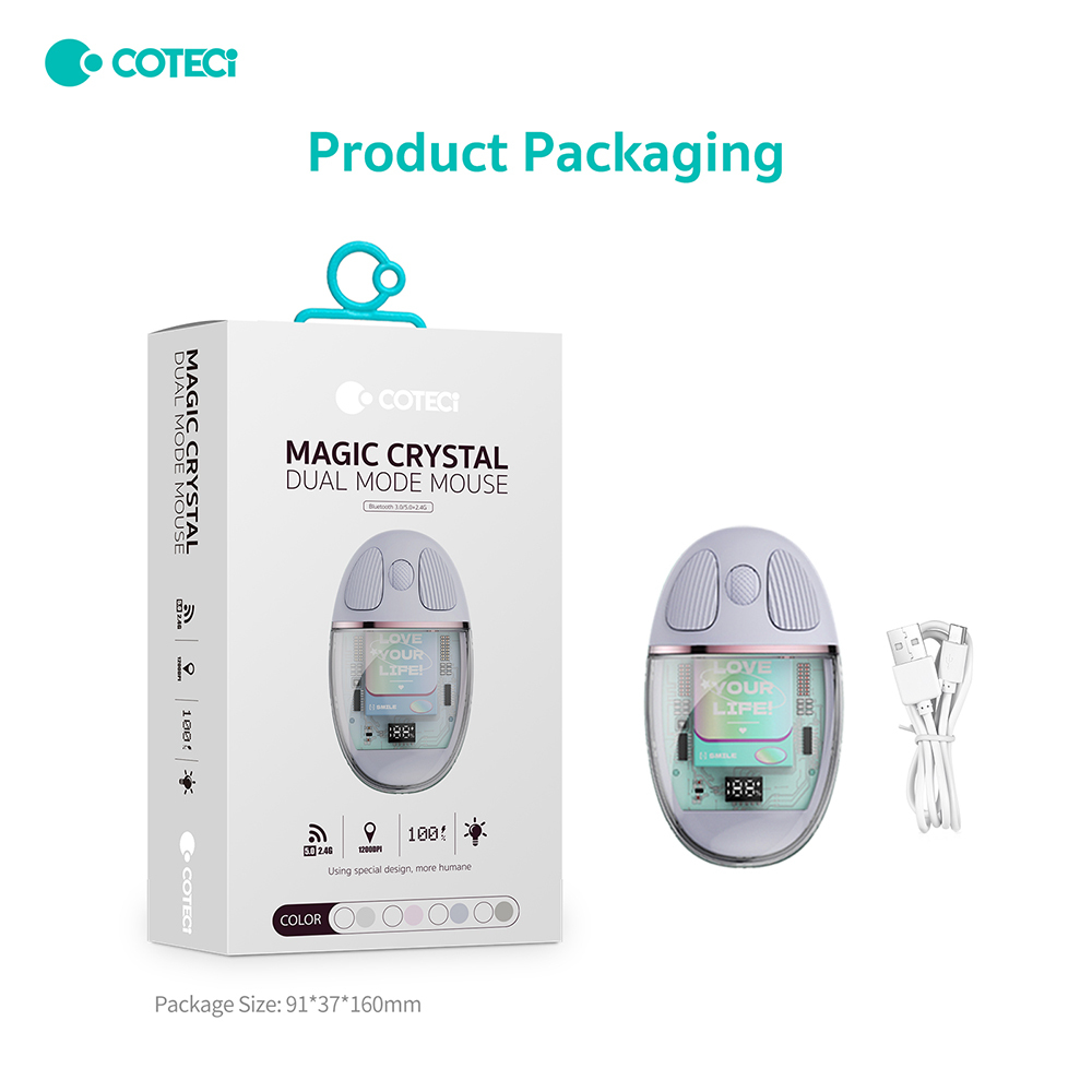 COTECI 無線水晶藍芽滑鼠 支援Bluetooth 5.0 七色背光