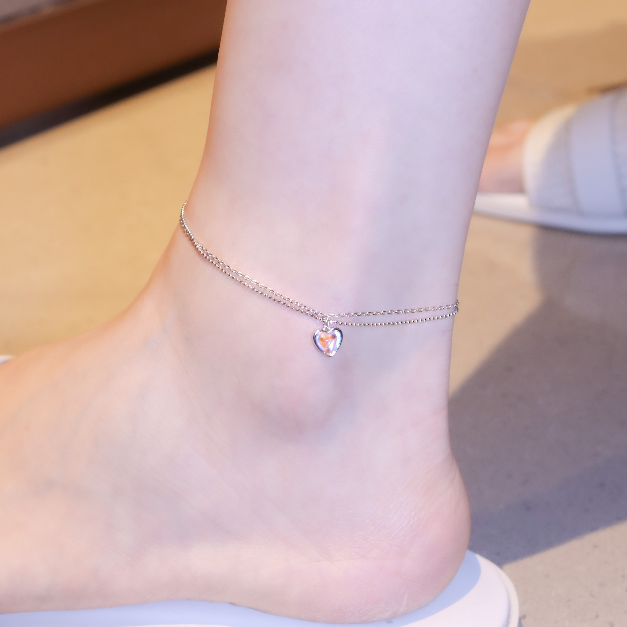 | 925純銀・ 厚鍍白金・琉璃 | 漫藍愛意腳鏈 | AN0131 |