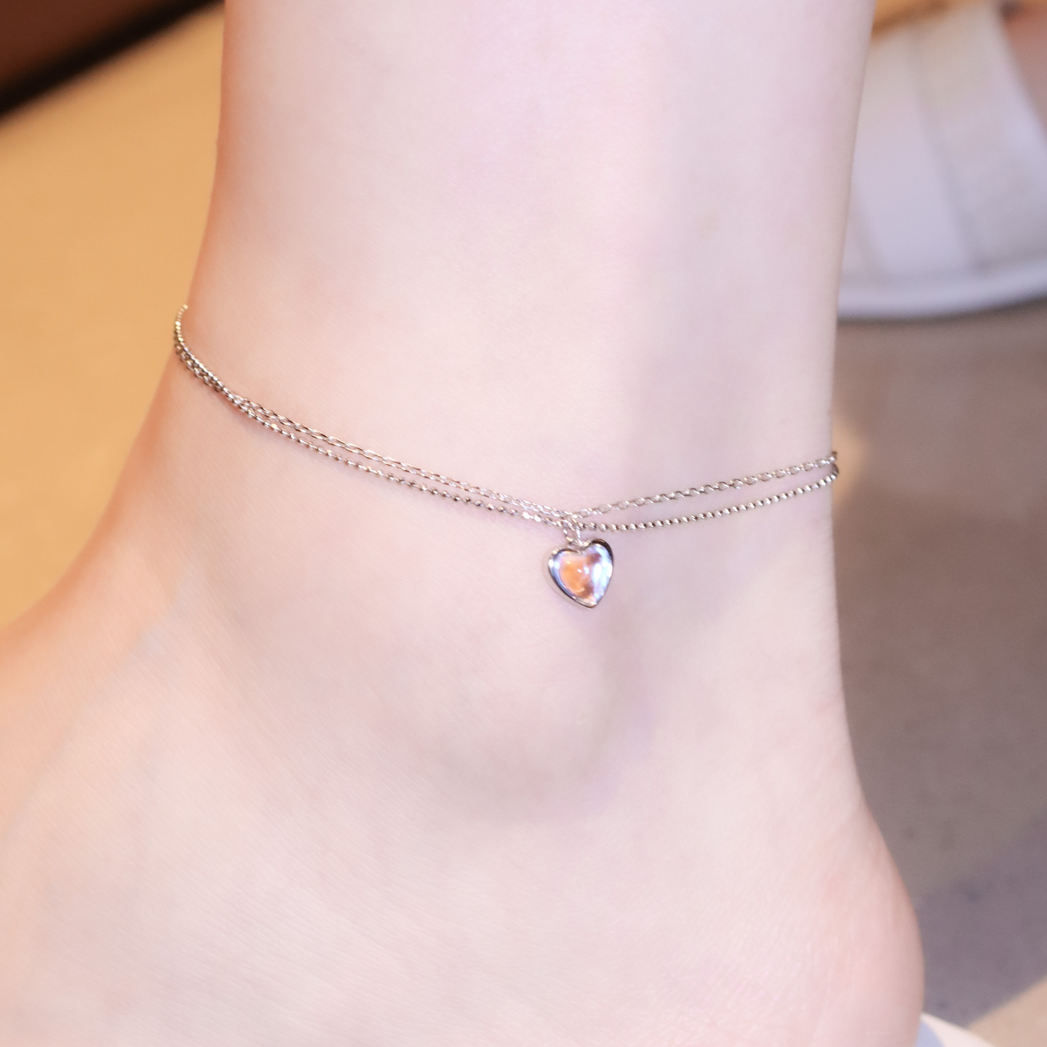 | 925純銀・ 厚鍍白金・琉璃 | 漫藍愛意腳鏈 | AN0131 |