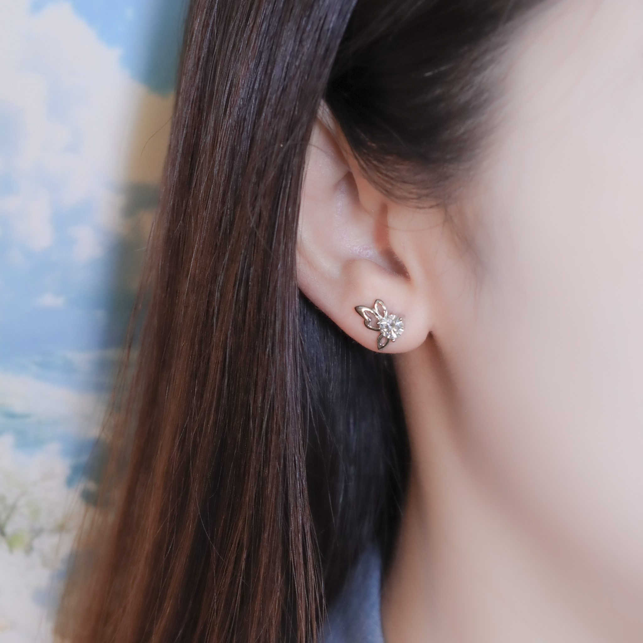 | 925純銀・莫桑石 | 鑽光小蝴蝶耳環 | EA0998 |