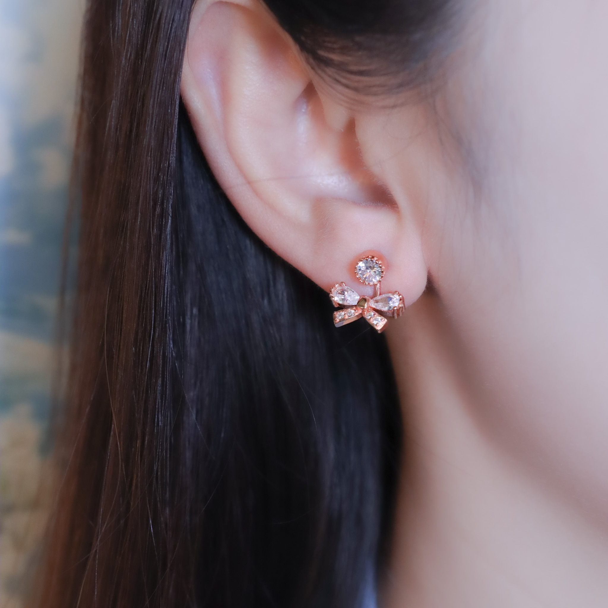 | 925純銀・白金・玫瑰金 | 少女心小結耳環 (銀/玫瑰金) | EA1004 |