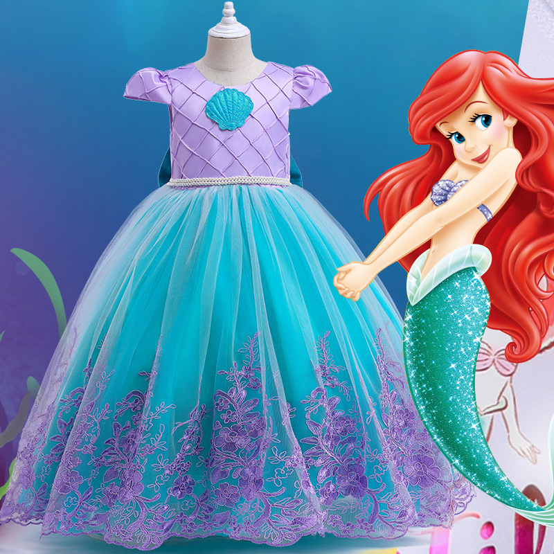 現貨 150cm 萬聖節 美人魚蕾絲裙襬公主禮服 斜格紋 100-150cm #Q50