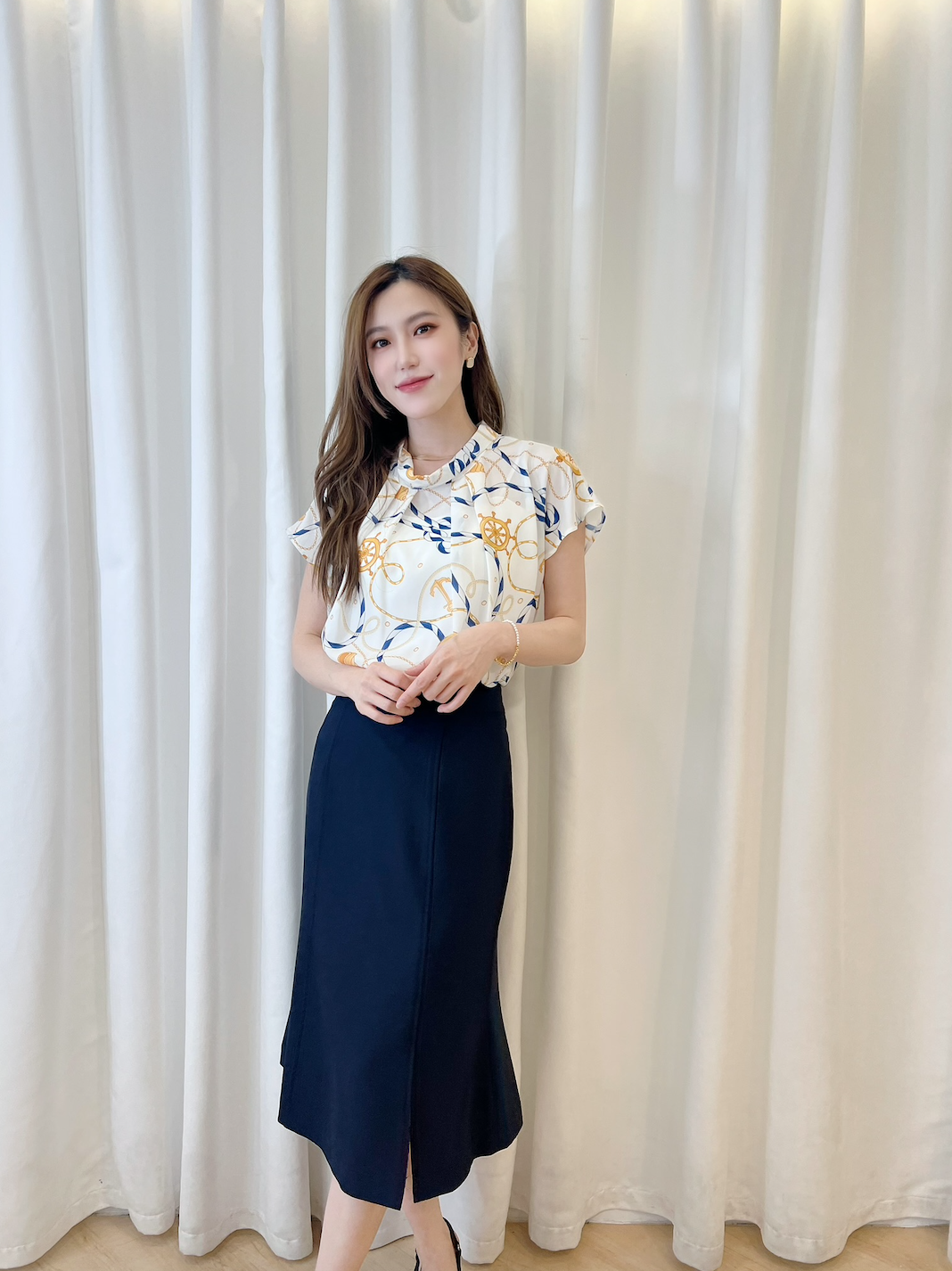 半領海軍印花短袖上衣