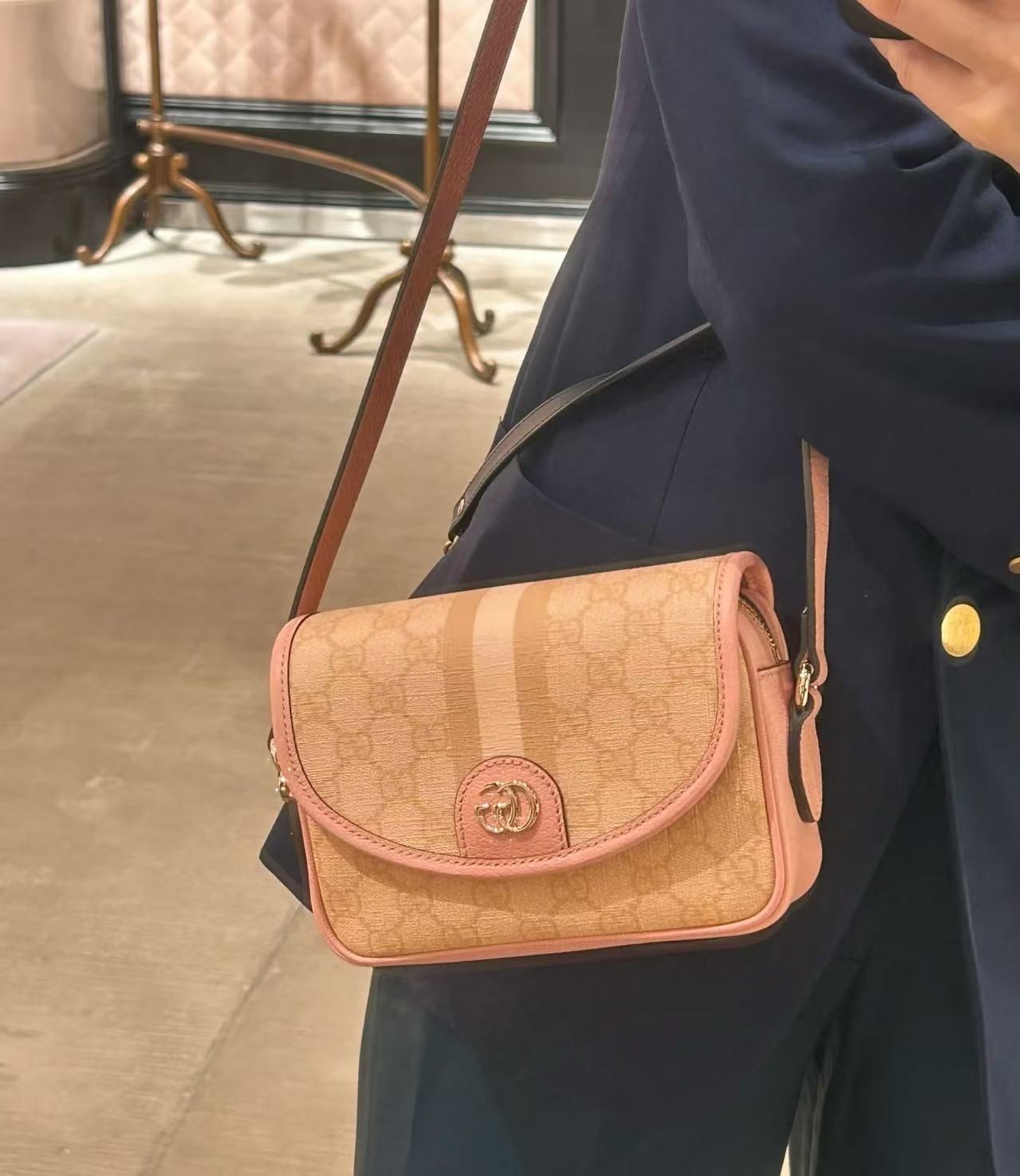 Gucci Ophidia GG supreme Web Tonal Bag Pink