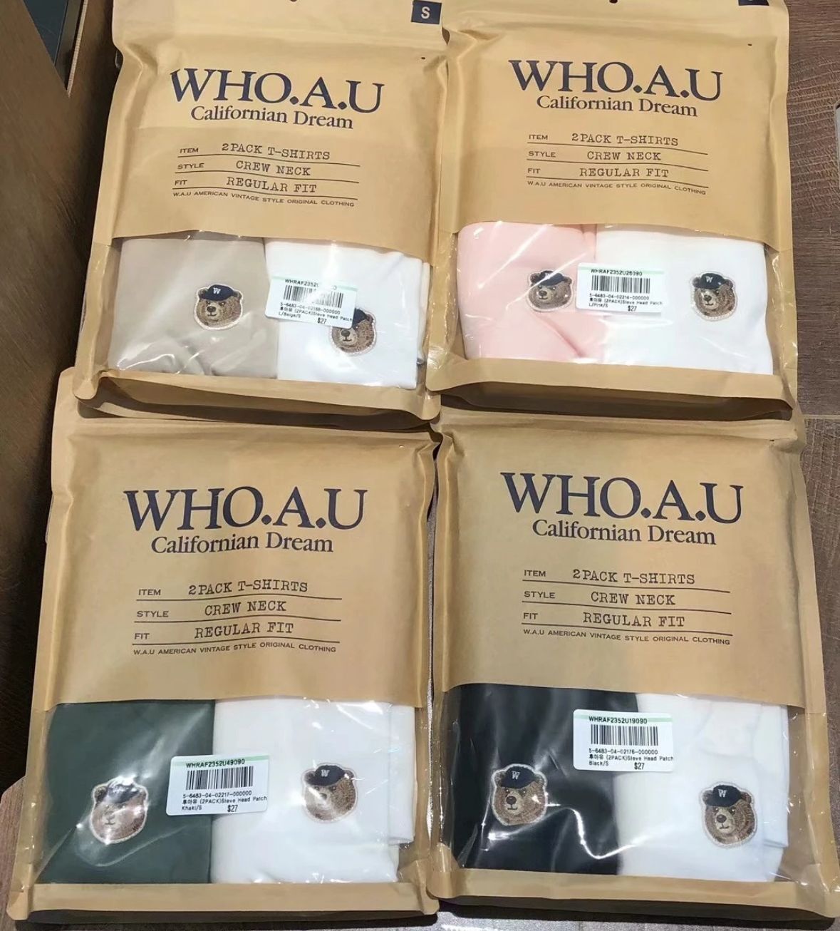 【預購】WHO.A.U G071428 小熊頭男女同款短袖2件裝