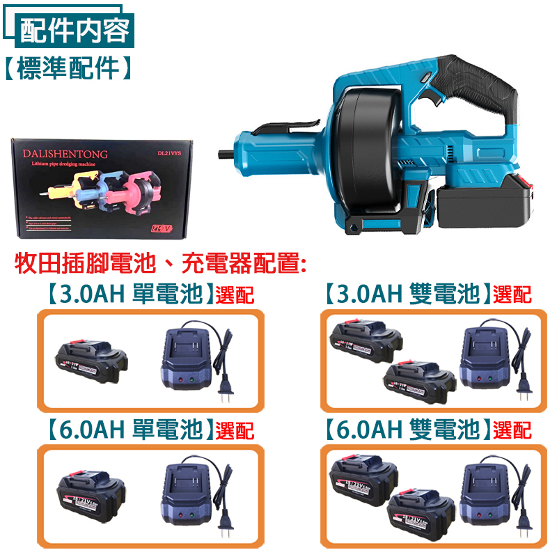 附發票｜SC18SS｜鋰電通管機 通用牧田電池 充電式管道疏通器 下水道廚房通管機 自動離合疏通器通水管