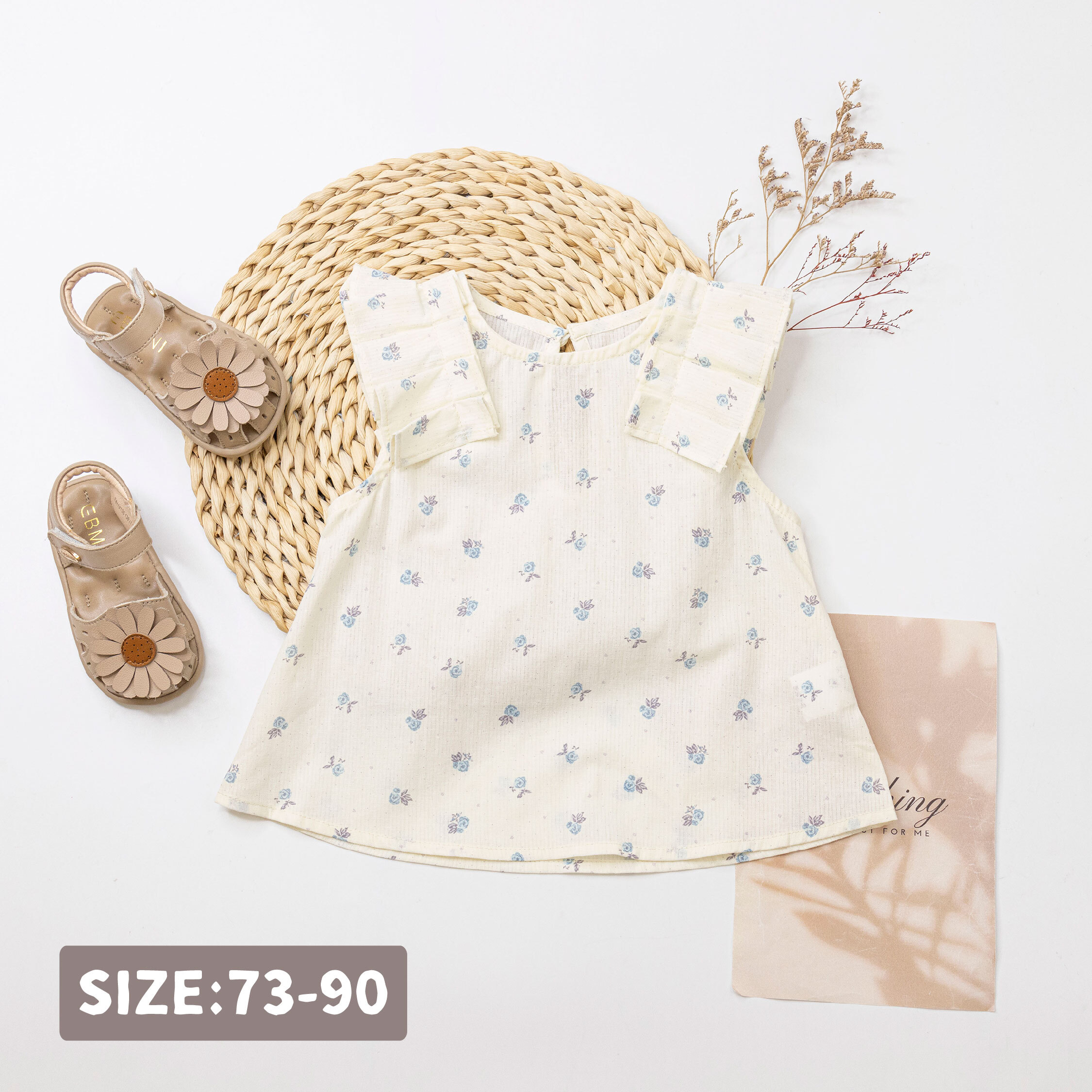 質感玫瑰花百褶袖設計背心/上衣 (H50686)