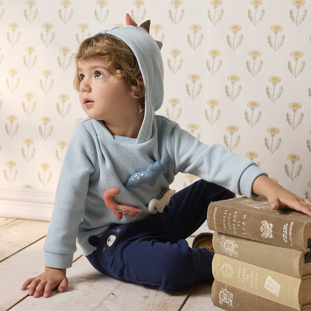 PIPPY 可愛小恐龍造型連帽長袖上衣 淺藍