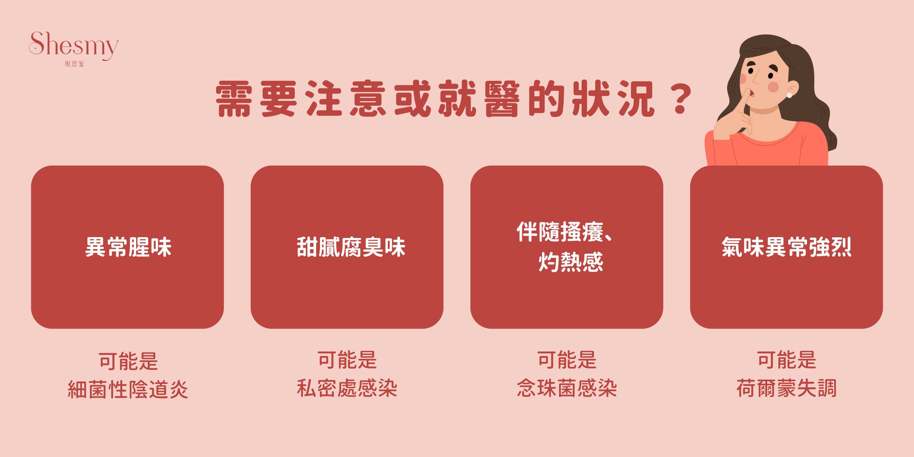 什麼情況需要注意或就醫?有腥味、甜膩腐臭味、伴隨搔癢/灼熱感、氣味突然變得異常強烈