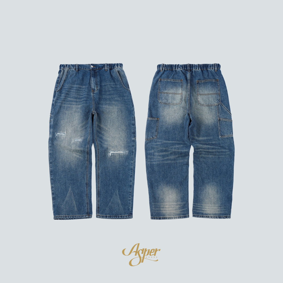 SBG 寬鬆補釘畫家牛仔長褲 SB807