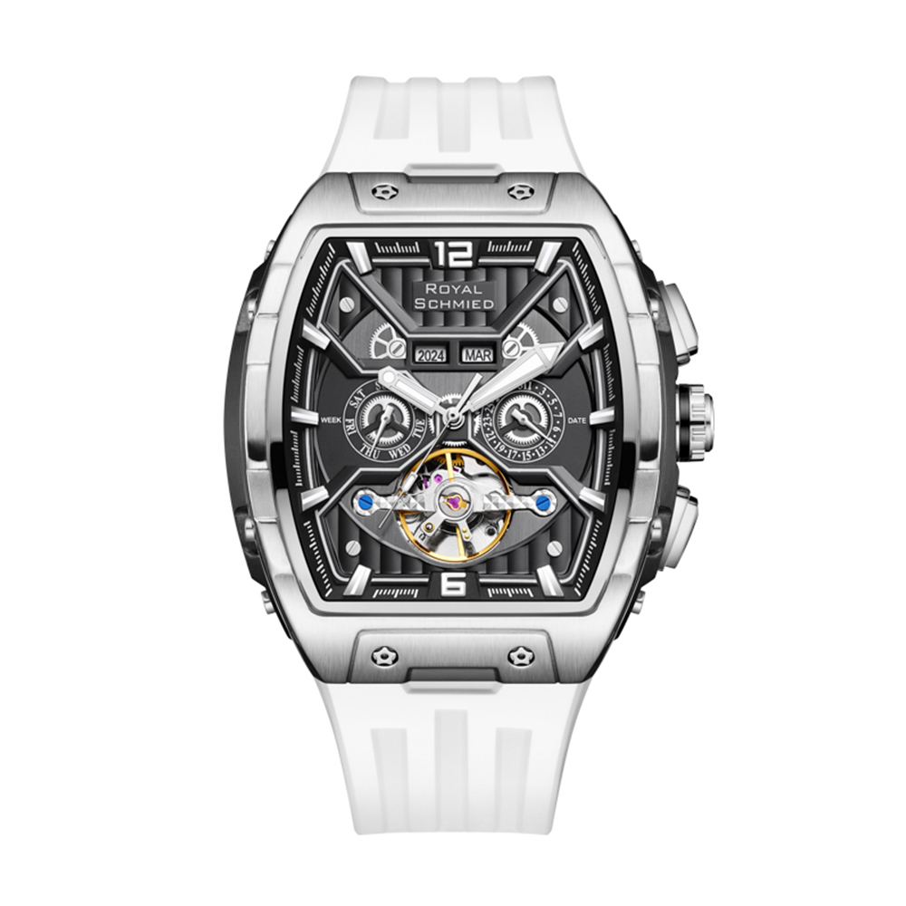 【Royal Schmied 皇家施米德】皇家手錶E系列 RYS-C016 酒桶款 真兩眼 雙面鏤空 年月雙視窗 夜光 機械 手錶