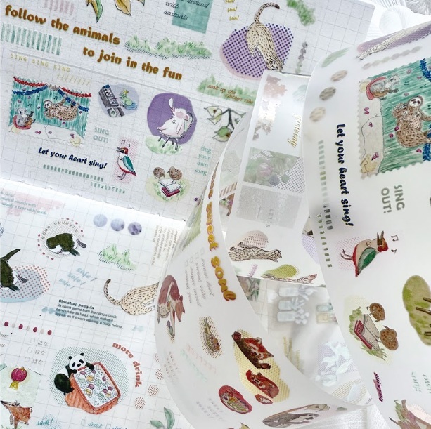 竹工凡花．跟著動物逗熱鬧 5cm霧面PET膠帶 <整捲/分裝>