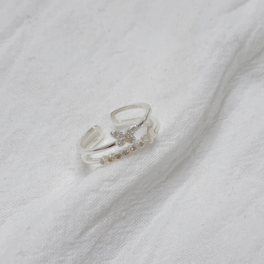 雙層蝴蝶純銀戒指