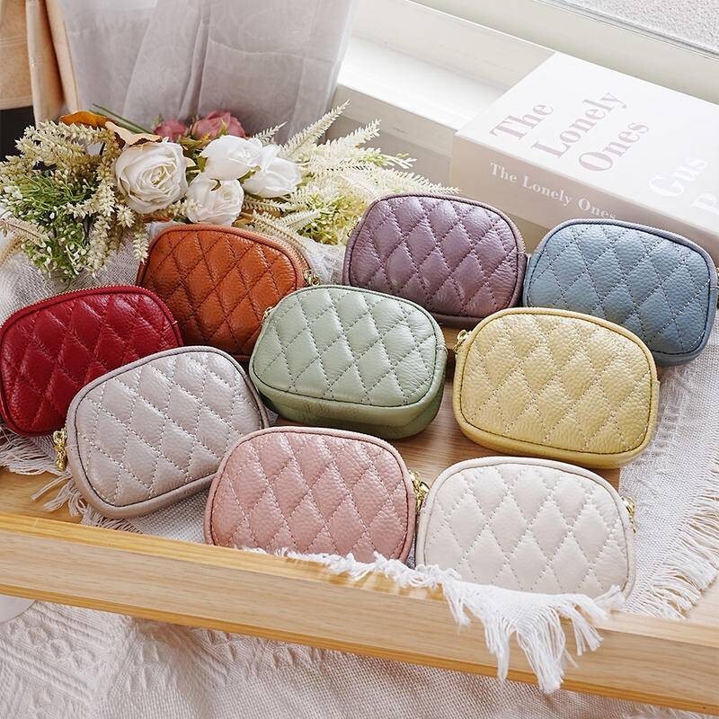 雙拉鏈零錢包 魚子醬零錢包 零錢包 錢包女 牛皮零錢包  真皮零錢包 小錢包 女用錢包 菱格零錢包 可愛零錢包 015