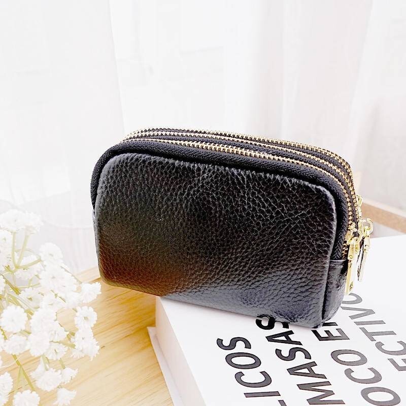 小錢包 零錢包 錢包 牛皮零錢包 迷你小包包 多功能鑰匙包 三拉鍊硬幣袋 女零錢包  小巧錢包精品錢包 020