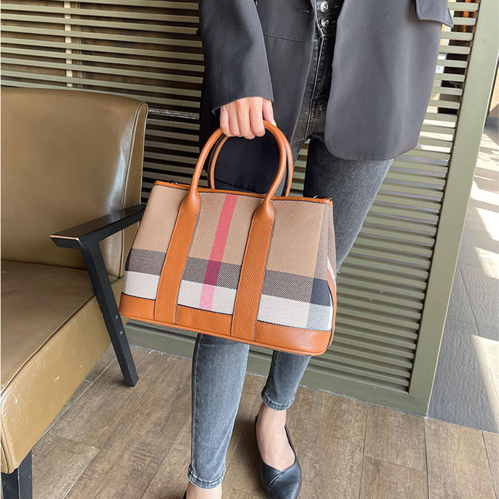 格紋包包 復古包包 氣質包包 帆布包包 個性包包 帆布包 手提包 通勤包 休閒包包 包包女韓版百搭 434