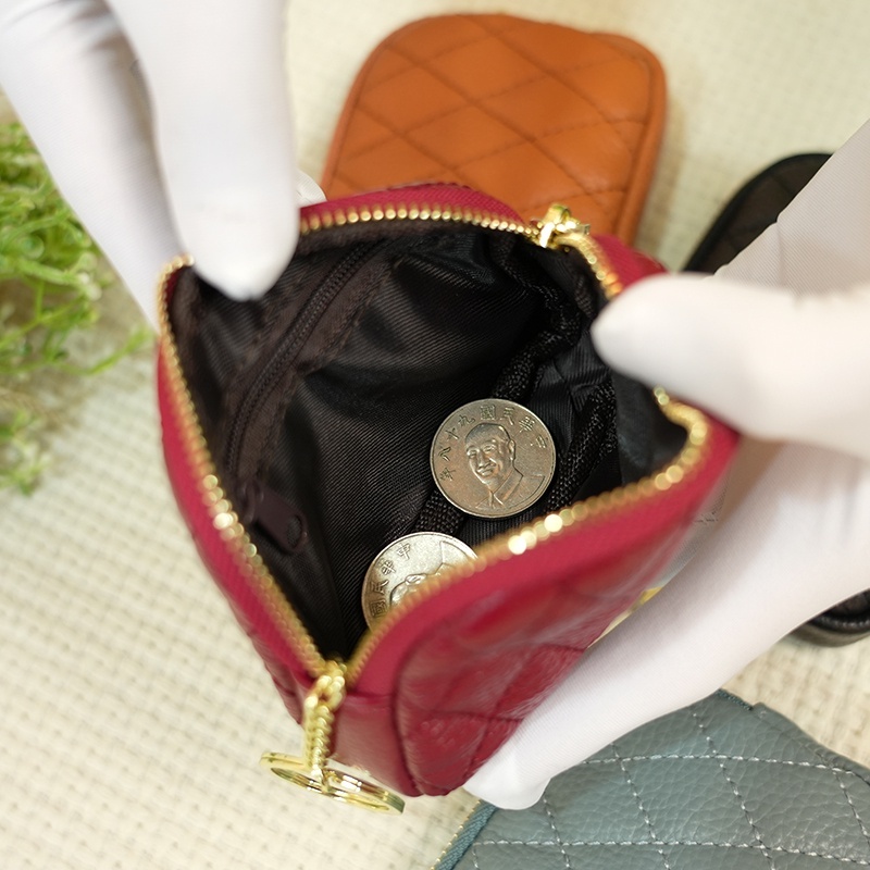 錢包女 零錢包 雙拉鏈零錢包 真皮零錢包 牛皮零錢包 錢包  菱格零錢包 魚子醬零錢包 大零錢包  女生錢包 067