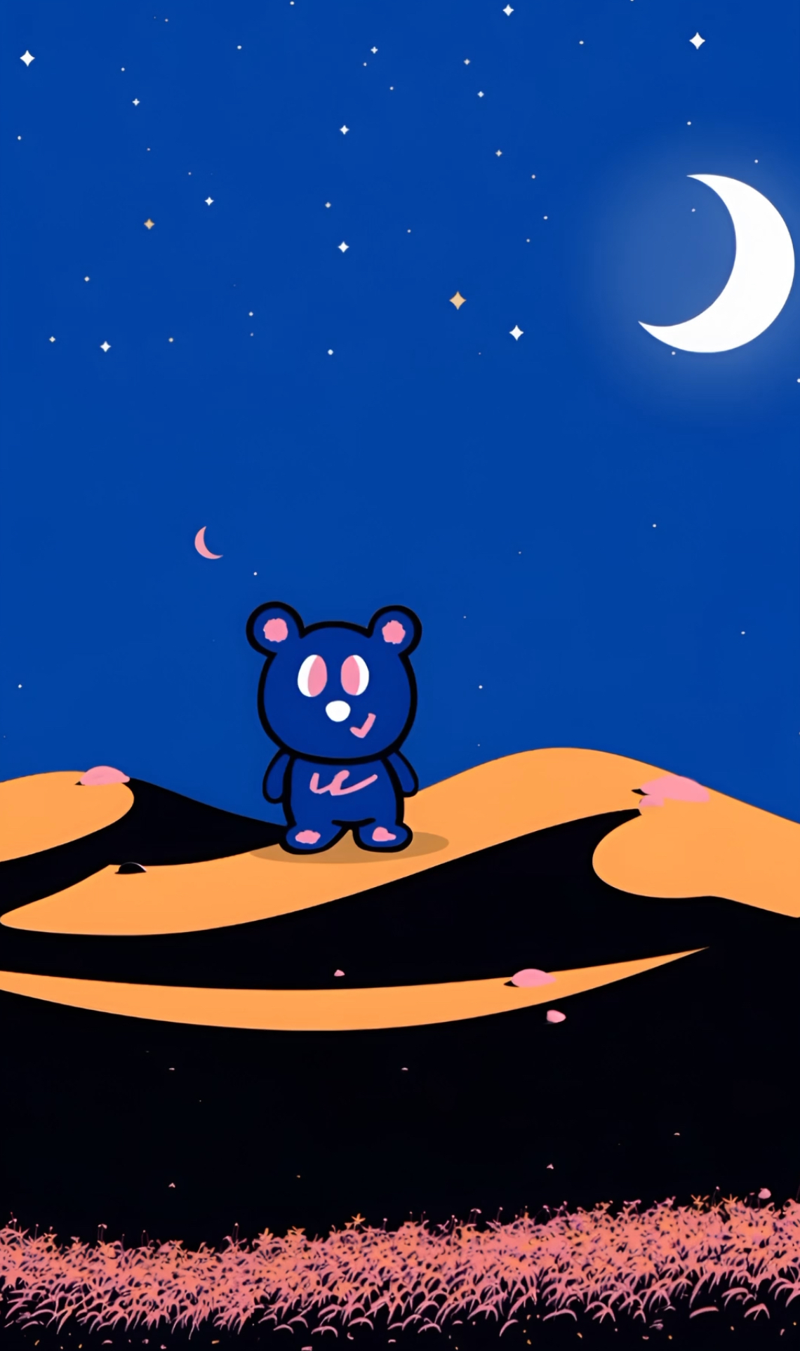 沙漠月亮星星藍色小熊blue
