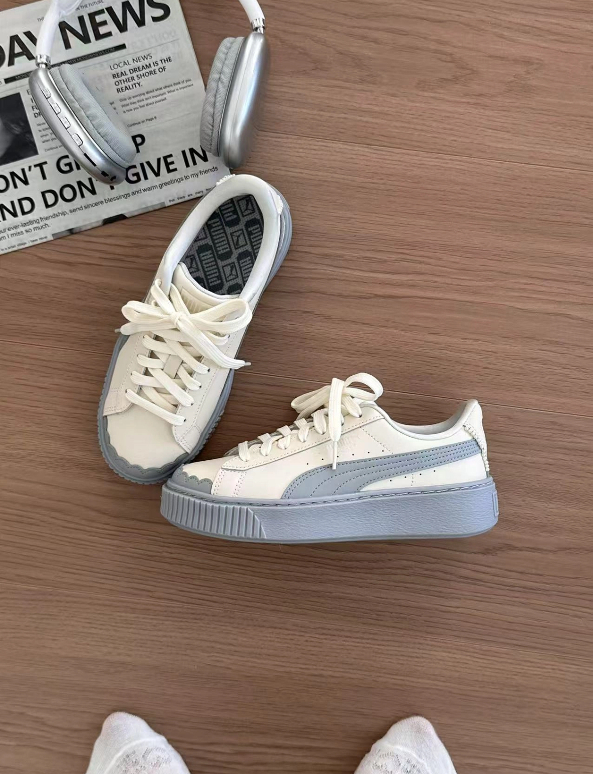 Puma Platform 灰白鬆糕鞋 米白色 灰色 皮革 厚底 增高 女款 398910-04/預購