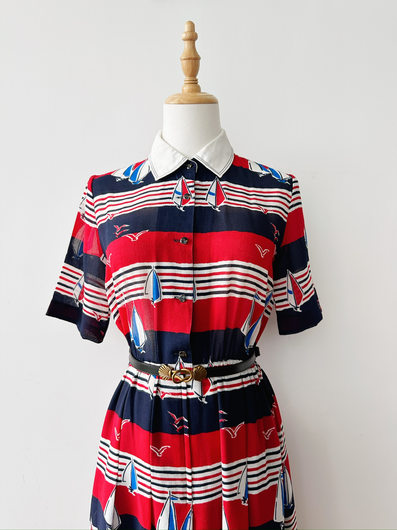 航海圖案古著連身裙