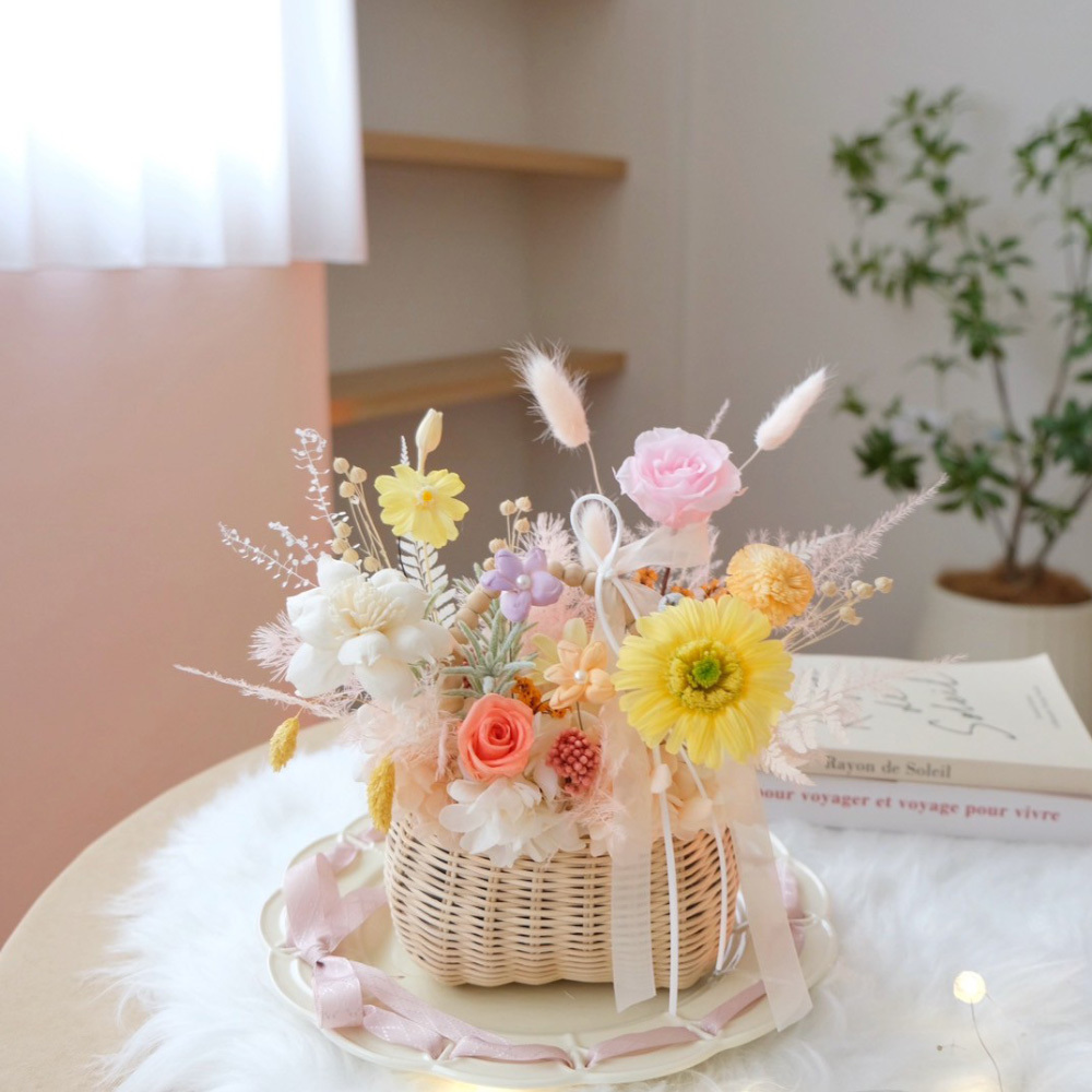 夏日繽紛提籃永生盆花