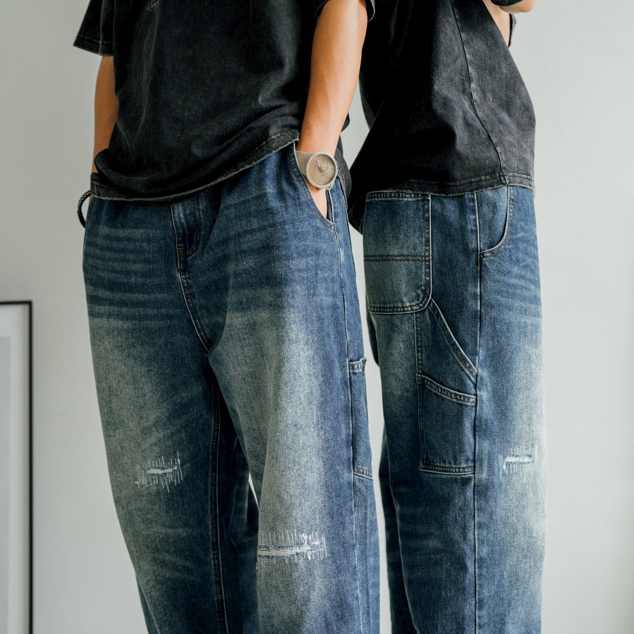 SBG 寬鬆補釘畫家牛仔長褲 SB807