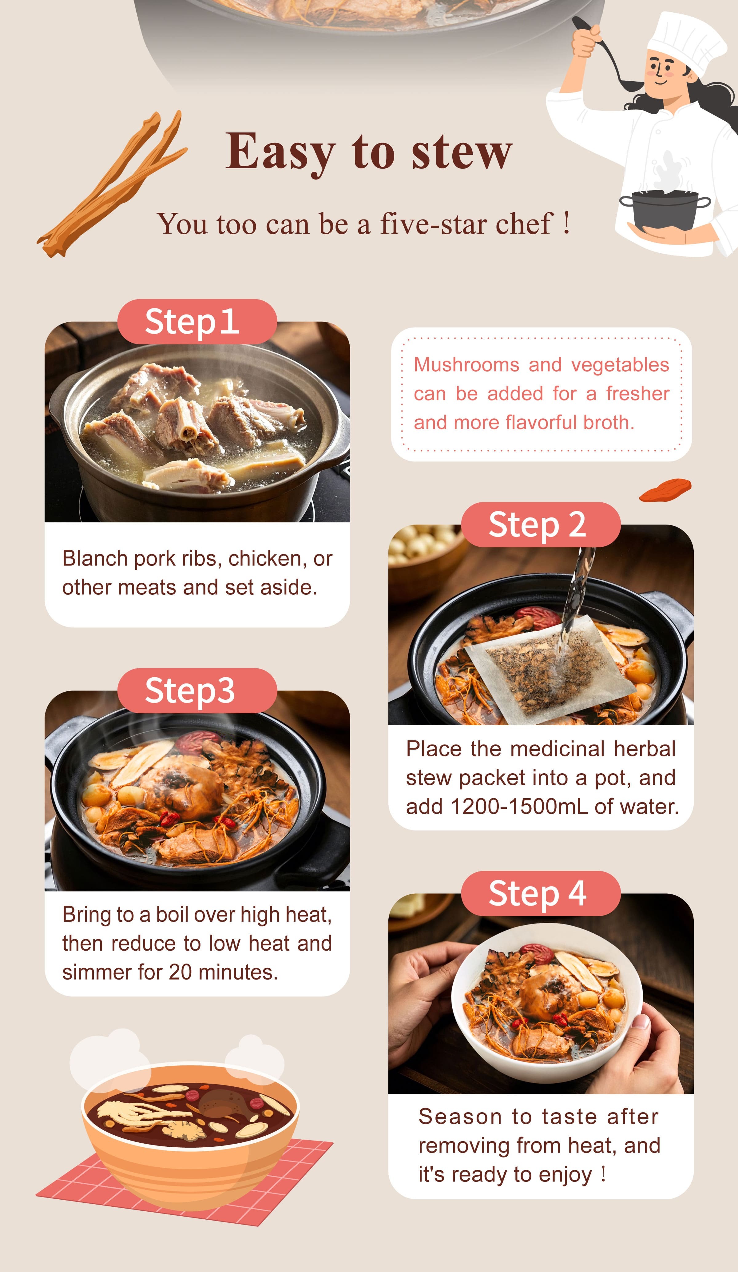 Dengyi Ginseng Chicken Soup Kit Stewing method