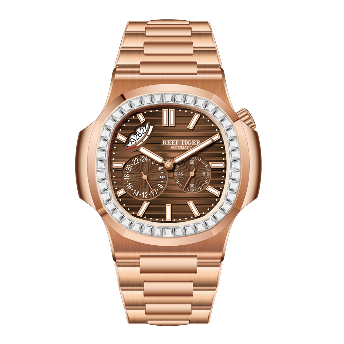 【Reef Tiger 瑞夫泰格】山峰系列 RGA2019 鸚鵡螺 真兩眼 晶鑽錶圈 計時 日期 夜光 機械 手錶