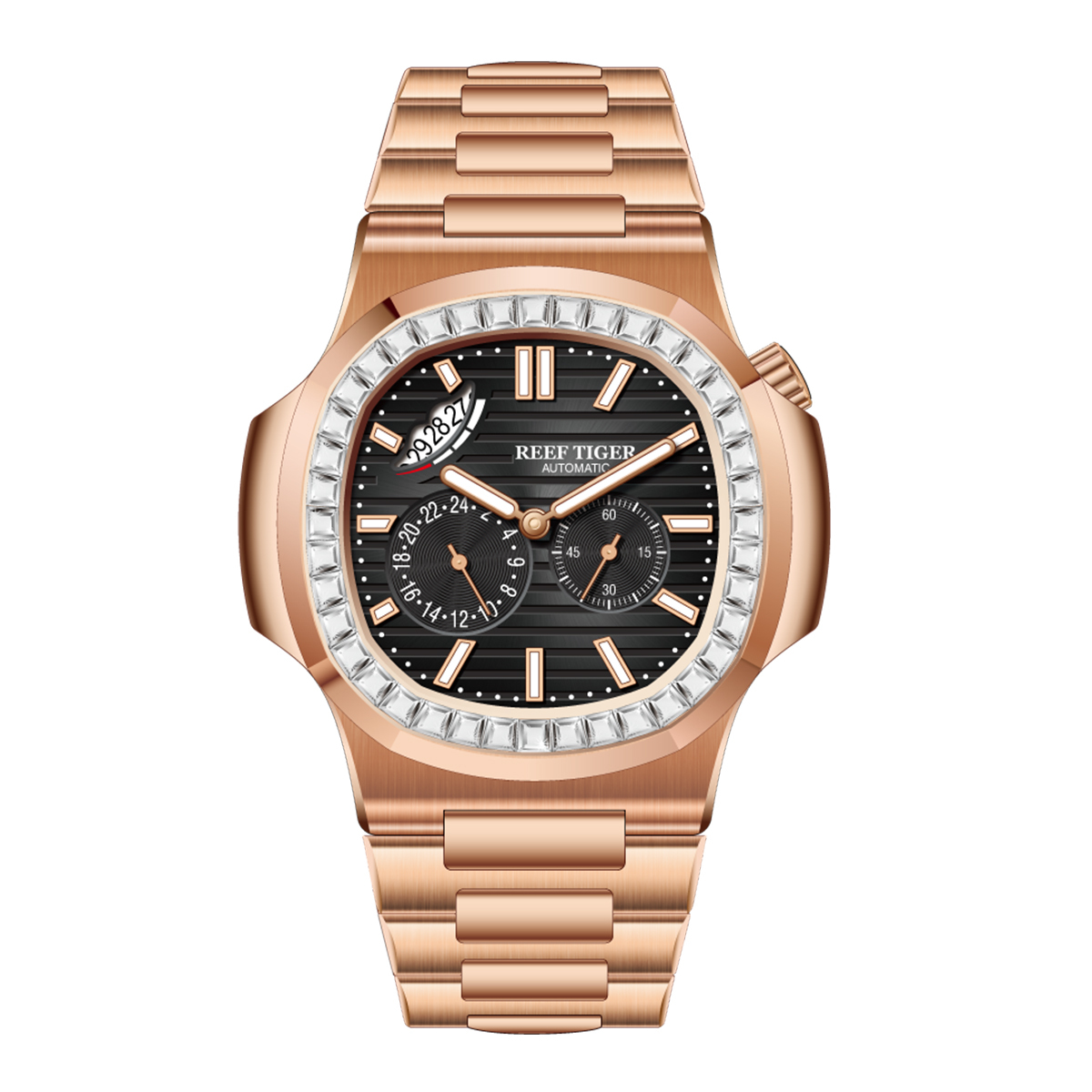 【Reef Tiger 瑞夫泰格】山峰系列 RGA2019 鸚鵡螺 真兩眼 晶鑽錶圈 計時 日期 夜光 機械 手錶