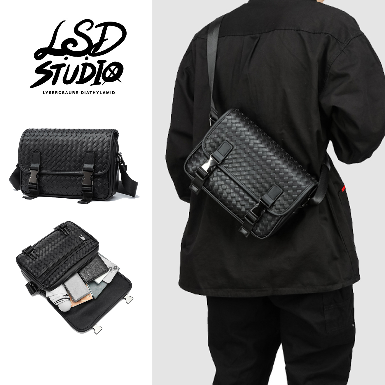 雙插扣 x 掀蓋大容量設計皮紋斜肩包【BGZC009】