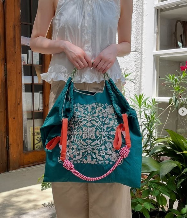 Ball＆Chain 刺繡環保購物袋 L號 - 綠 (30116233)