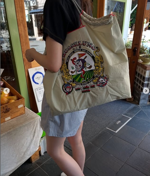 Ball＆Chain 刺繡環保購物袋 L號 - 淺灰 (32010284)